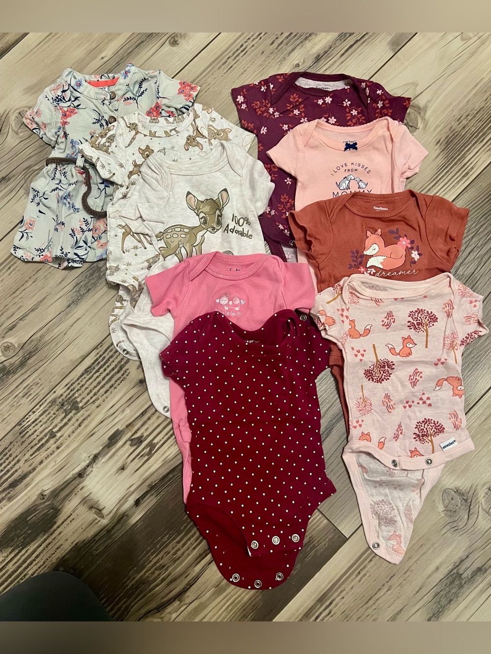 Assorted Baby Girls One-Piece Bodysuit Set - Pink, Burgundy, Rust, Cream